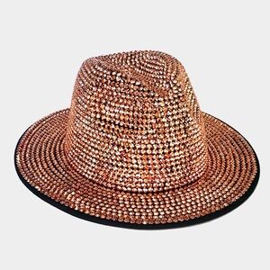 Rose Gold Rhinestone Bling Studded Panama Hat